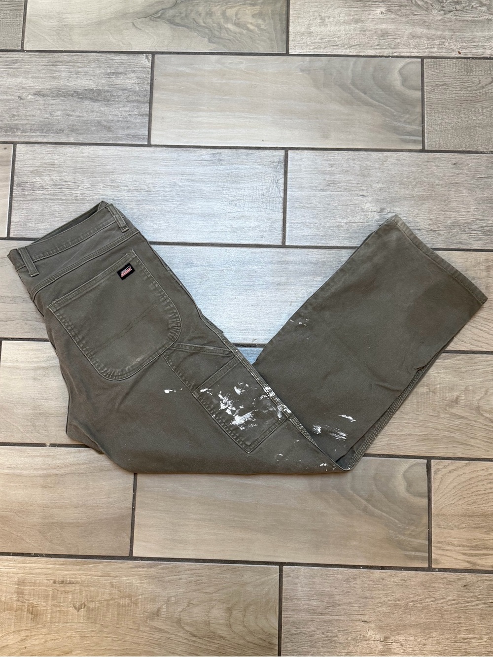 Dickies Olive Green Carpenter Pants with Paint Accents